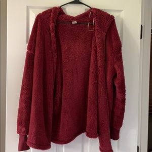Maroon Fur Hooded Coat